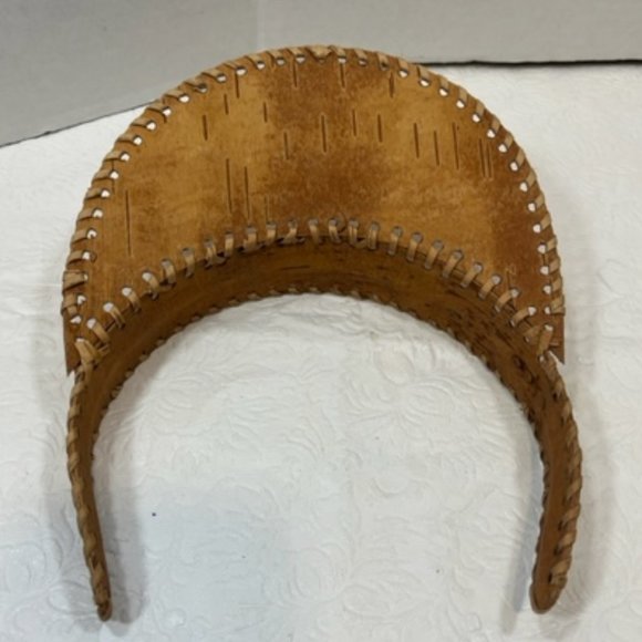 Handmade Natural Wicker Hair Band/Sun Visor From Birch Bark Floral Design - Picture 2 of 6